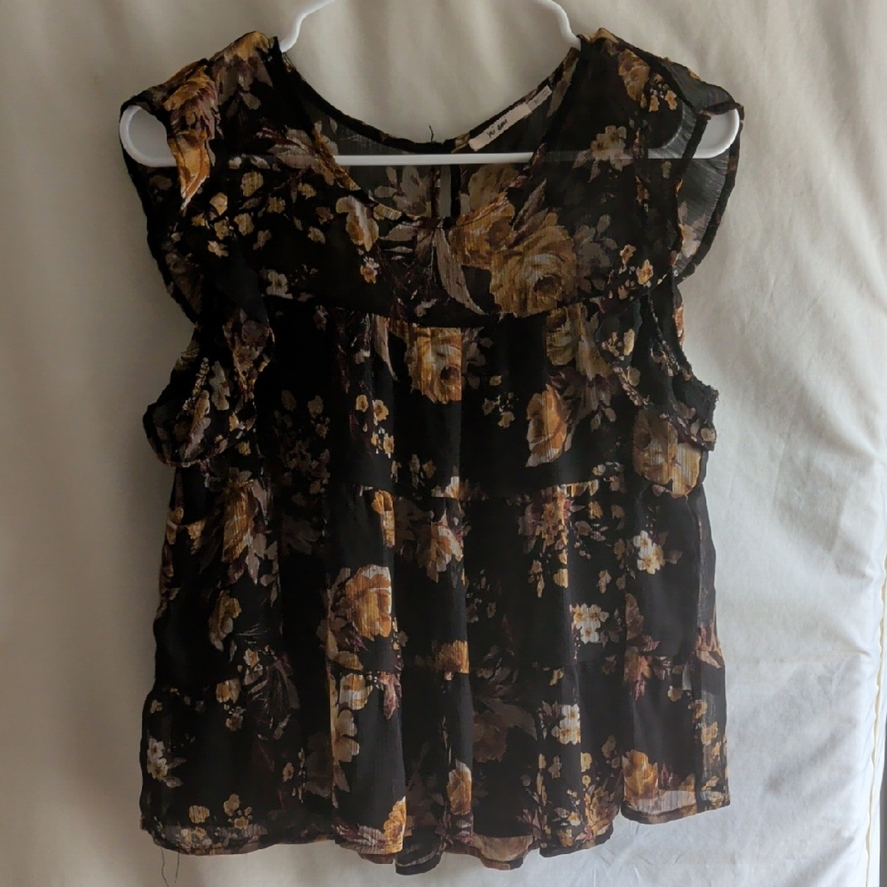 mi ami Floral Ruffle Blouse - Black and Brown